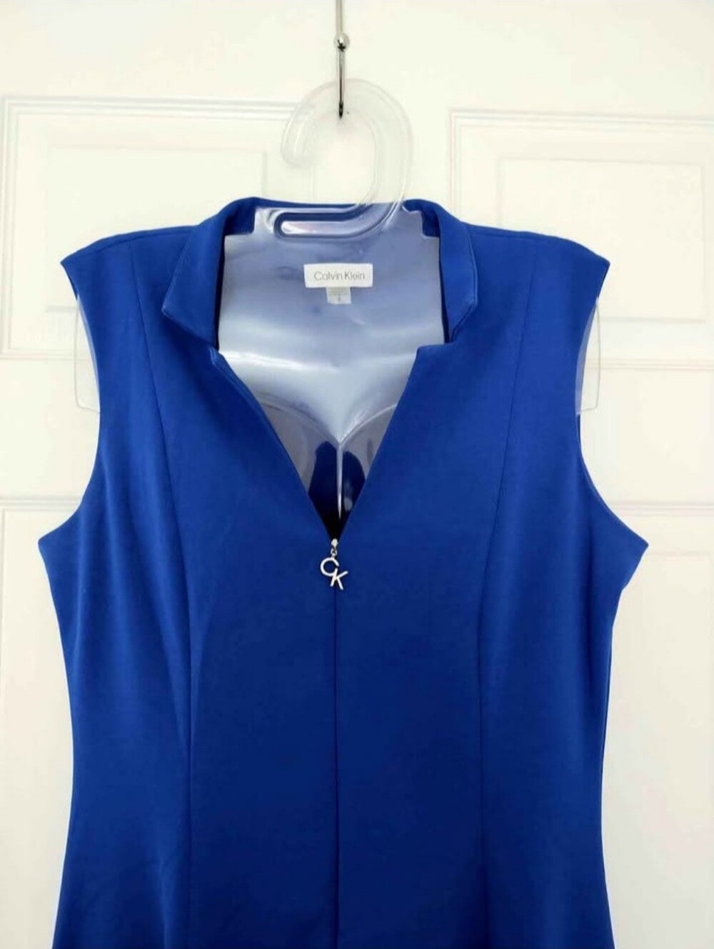 Calvin Klein Cobalt Blue Sleeveless V-Neck Top with CK Charm